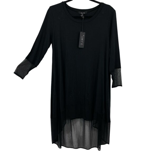 NOS7 ♥ Check Relaxing Long Sleeve /追跡付 Comfy USA High-Low Mesh Border Tunic size Small Black Long